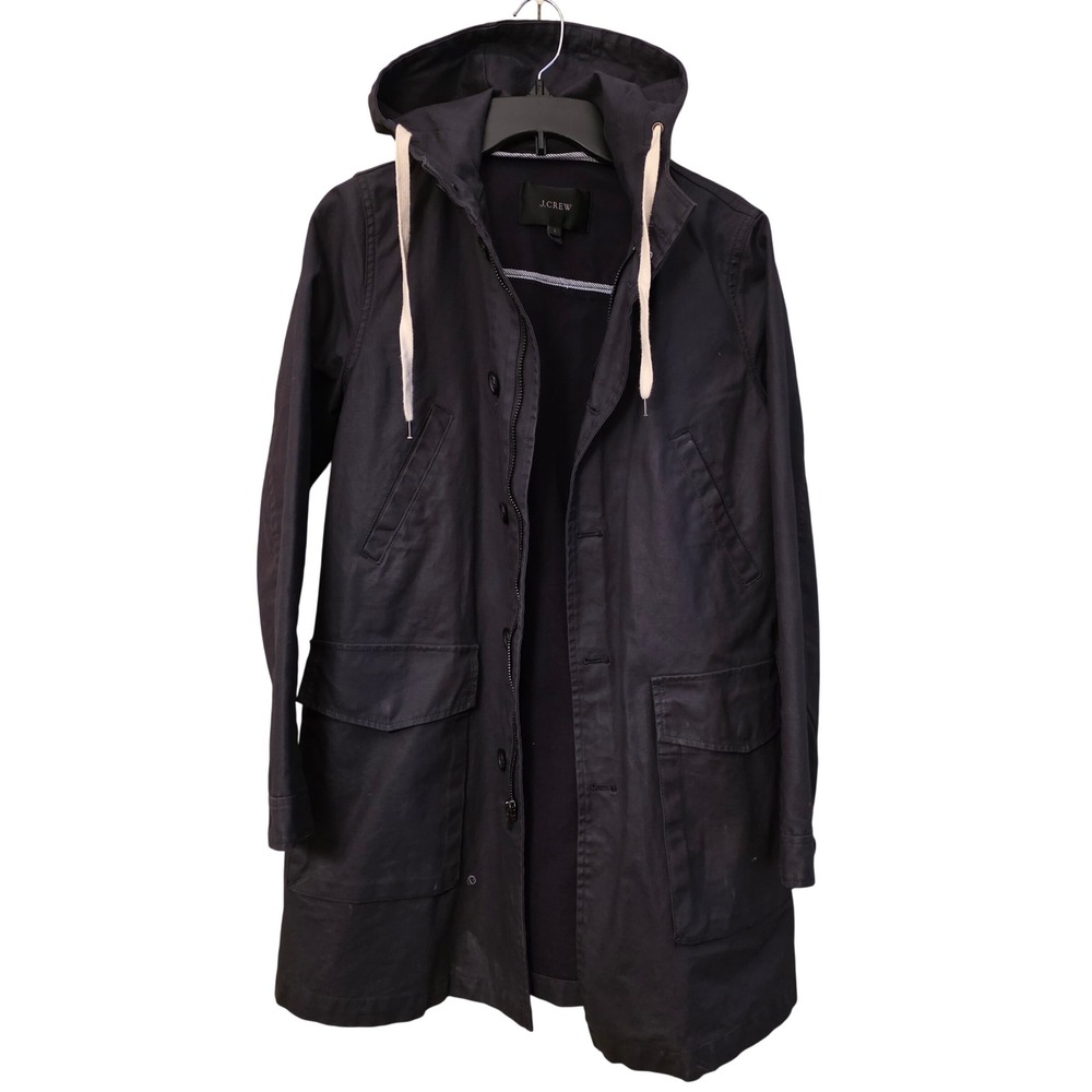 J.Crew Womens Navy Blue Cotton Canvas Hooded Field Parka Waxed Rain Jacket Small